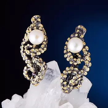 Серьги жемчуг белый (серебро 925 пр., позолота)