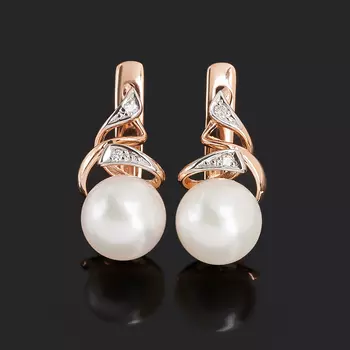 Серьги жемчуг белый (серебро 925 пр. позолота, родир. бел.)