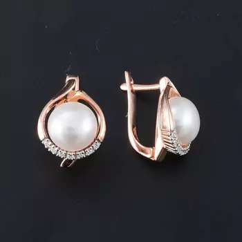 Серьги жемчуг белый (серебро 925 пр., позолота)