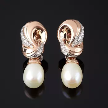 Серьги жемчуг белый (серебро 925 пр. позолота)