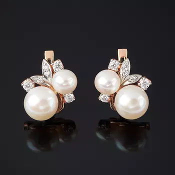 Серьги жемчуг белый (серебро 925 пр., позолота)