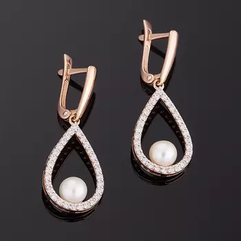 Серьги жемчуг белый (серебро 925 пр., позолота)