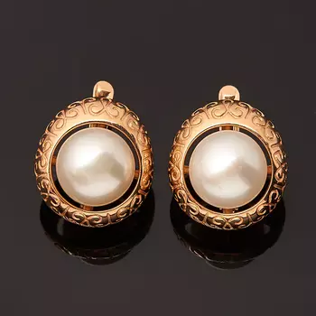 Серьги жемчуг белый (серебро 925 пр. позолота)