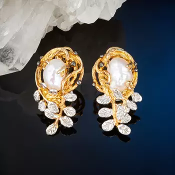 Серьги жемчуг кеши белый (серебро 925 пр., позолота)