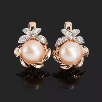 Серьги жемчуг персиковый (серебро 925 пр. позолота)