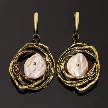 Серьги жемчуг розовый (бронза) огранка