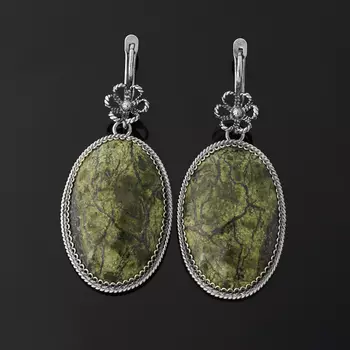 Серьги змеевик (нейзильбер)