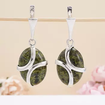 Серьги змеевик (серебро 925 пр.)