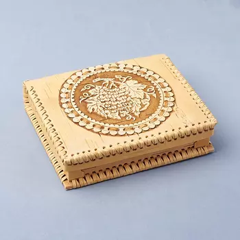 Шкатулка для хранения (дерево береста) камней / украшений (бежевый) 15х12х4 см