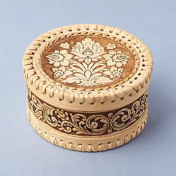 Шкатулка для хранения (дерево береста) камней / украшений (бежевый) 11,5х6,5 см