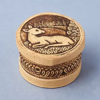 Шкатулка для хранения (дерево береста) камней / украшений (бежевый) 4,5х3,5 см