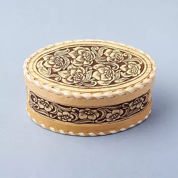 Шкатулка для хранения (дерево береста) камней / украшений (бежевый) 12,5х8х5,5 см