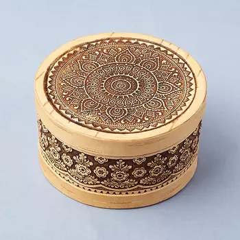 Шкатулка для хранения (дерево береста) камней / украшений (бежевый) 11х6,5 см