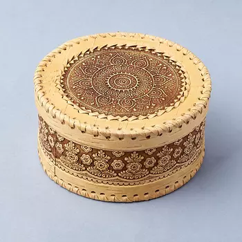 Шкатулка для хранения (дерево береста) камней / украшений (бежевый) 13,5х7 см