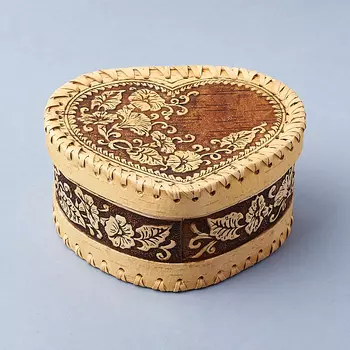 Шкатулка для хранения (дерево береста) камней / украшений (бежевый) 14,5х11,5х7,5 см