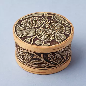 Шкатулка для хранения (дерево береста) камней / украшений (бежевый) 9,5х6 см