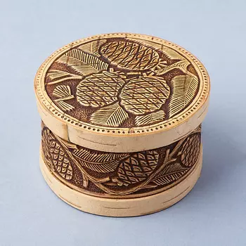 Шкатулка для хранения (дерево береста) камней / украшений (бежевый) 9,5х6 см