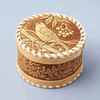 Шкатулка для хранения (дерево береста) камней / украшений (бежевый) 10х6,5 см