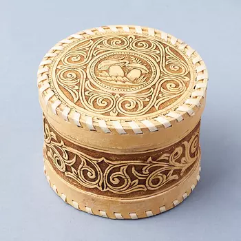 Шкатулка для хранения (дерево береста) камней / украшений (бежевый) 10х6,5 см