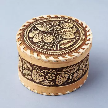 Шкатулка для хранения (дерево береста) камней / украшений (бежевый) 10х6,5 см