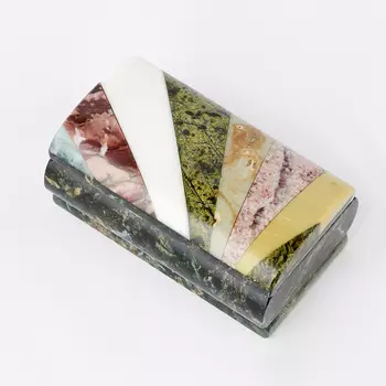Шкатулка микс змеевик, мрамор, офиокальцит 9,5х6х4,5 см