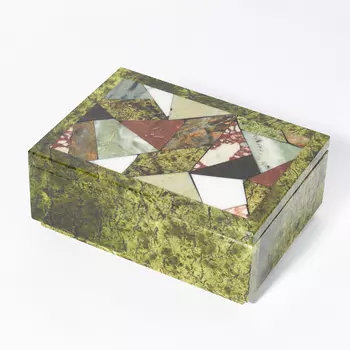 Шкатулка микс змеевик, офиокальцит, яшма 13х9,5х5 см