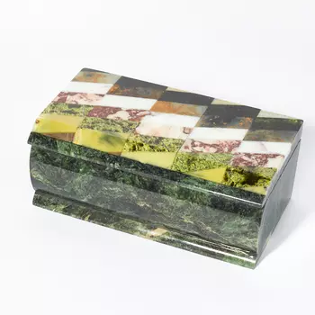 Шкатулка микс змеевик, офиокальцит, яшма 14,5х8х6 см
