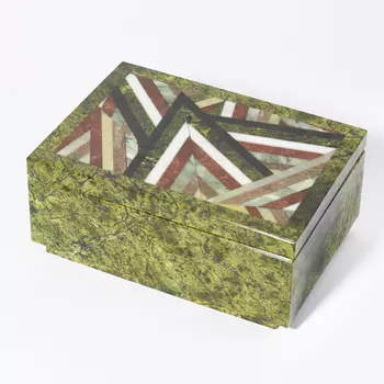 Шкатулка микс змеевик, офиокальцит, яшма 14х9,5х6 см