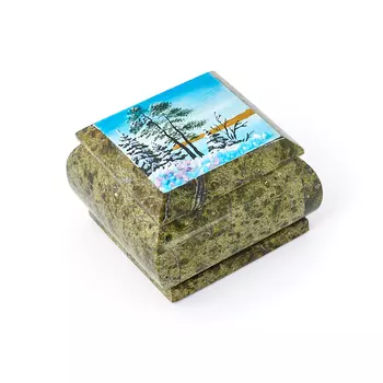 Шкатулка змеевик 8х8х5,5 см