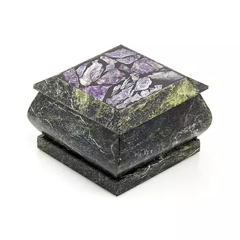Шкатулка змеевик, чароит 8х8х5,5 см