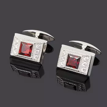 Запонки гранат альмандин (серебро 925 пр. родир. бел.) огранка