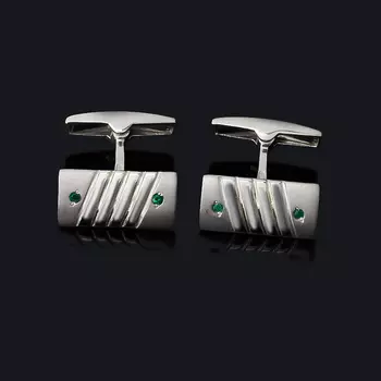 Запонки изумруд (серебро 925 пр. родир. бел.) огранка