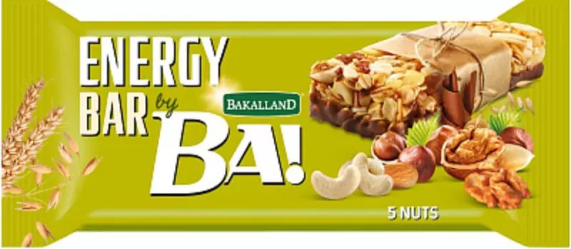 Батончик злаковый с орехами и глазурью со вкусом какао с молоком BA! Bakalland