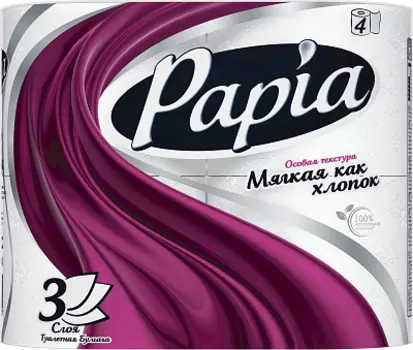 Бумага туалетная 4 шт белая Papia