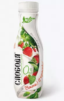 БЗМЖ Биойогурт L.casei клубника/мятa обезжиреный Слобода