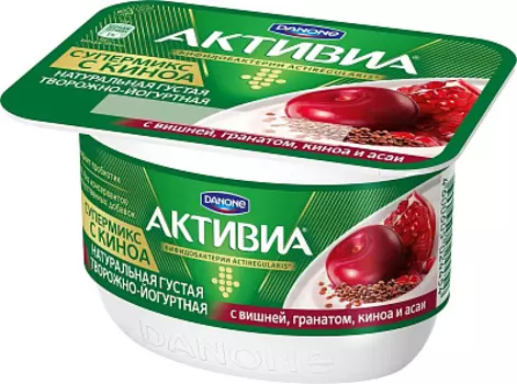 БЗМЖ Биопродукт творожно-йогуртовый вишня/гранат/киноа/асаи 4% Активия