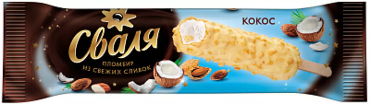 БЗМЖ Эскимо 8% сл.Кокос в мол.гл. с миндалем 63г Сваля