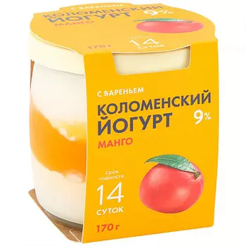 БЗМЖ Йогурт из сливок с манго 9% 170 г Коломенское