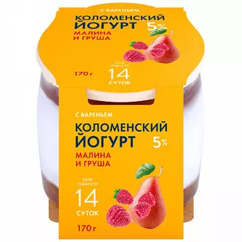 БЗМЖ Йогурт малина-груша 5% 170г Коломенский