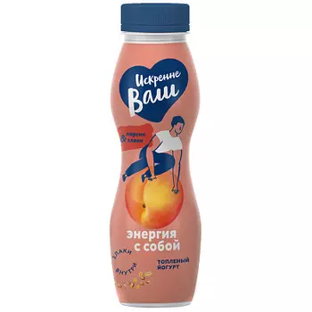 БЗМЖ Йогурт питьевой из топл.мол.Персик-злаки 3,5% 280г Искренне Ваш