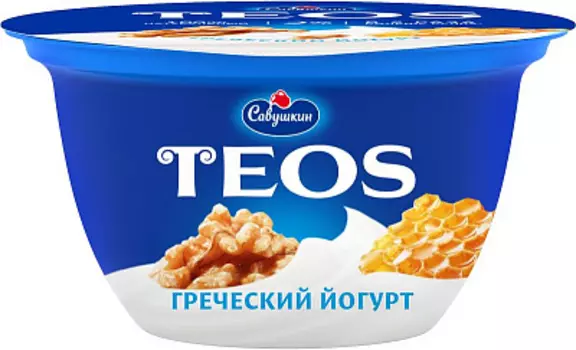 БЗМЖ Йогурт Teos Греческий Грецкий орех и мёд 2% 140 г Савушкин