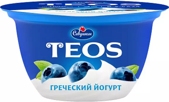 БЗМЖ Йогурт Teos Греческий с черникой 2% 140 г Савушкин
