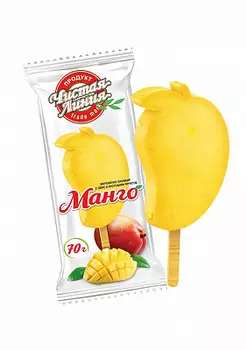 БЗМЖ Мороженое Эскимо пломбир с пюре и кусочками манго. 70г Чистая Линия