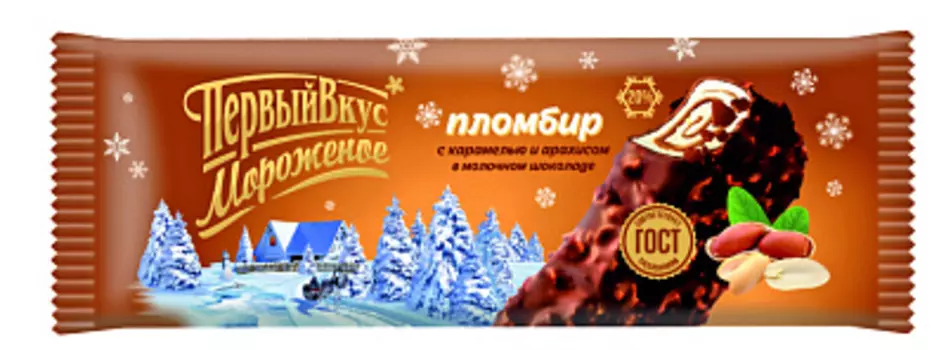 БЗМЖ Пломбир с карамелью в молочном шоколаде Первый Вкус