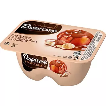 БЗМЖ Продукт творожный с наполнителем с фундуком и со вкусом печеного яблока и карамели 5.6% 100 г Даниссимо