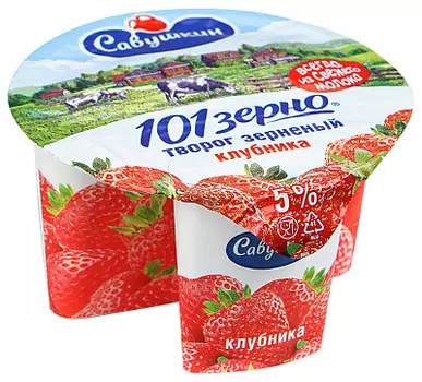 БЗМЖ Творог зернистый с наполнителем клубника 5% Сваля