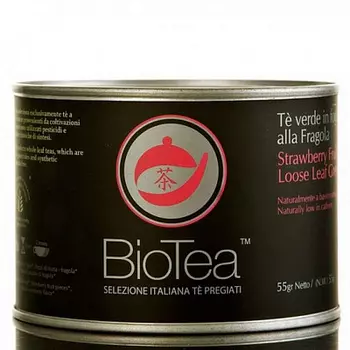 Чай зеленый листовой с кусочками клубники BioTea