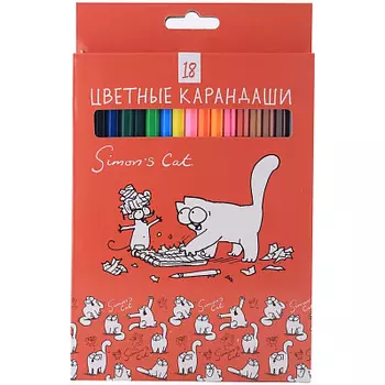 Карандаши цвет. VK Кот Саймона заточ.18цв SC карт.короб. Hatber