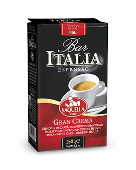 Кофе натуральный жареный молотый Bar Italia Gran Crema SAQUELLA