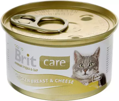 Консервы для кошек куриная гудка с сыром Brit Care